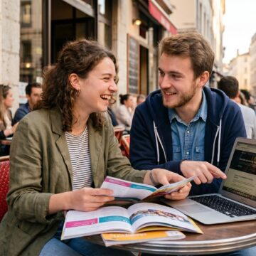 Deux étudiants qui choisissent une école de commerce