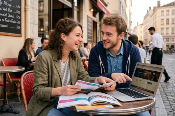 Deux étudiants qui choisissent une école de commerce
