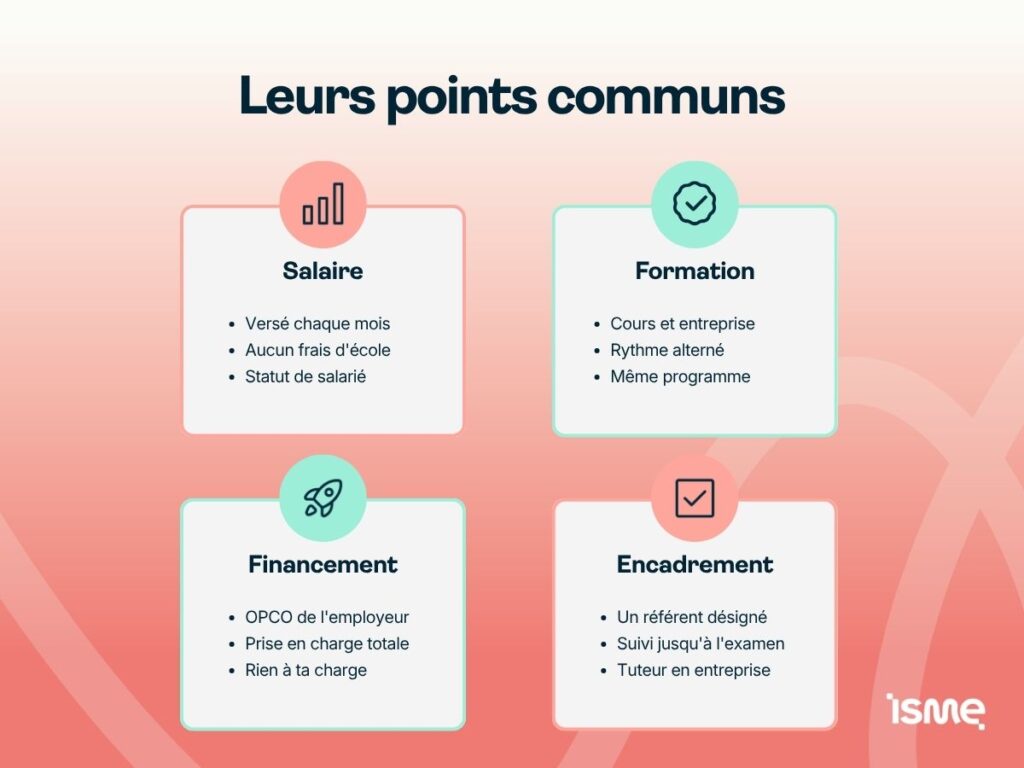 contrat apprentissage ou professionnalisation : Les points communs