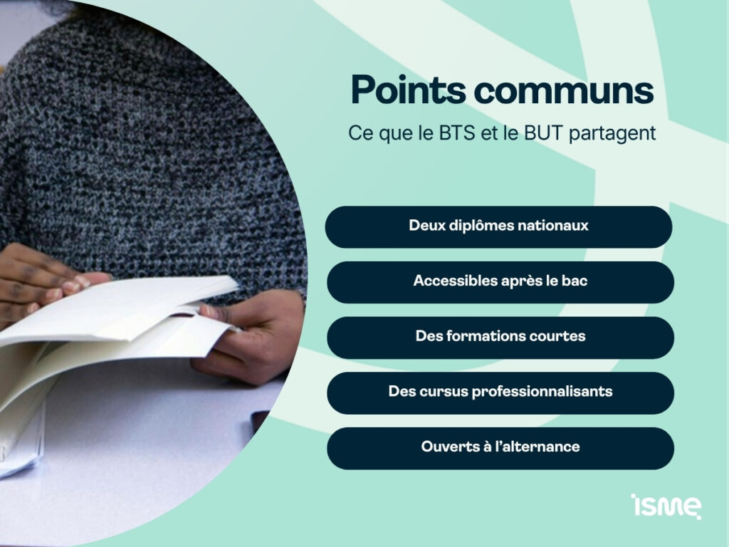 Les points communs du BTS et du BUT, deux diplômes nationaux professionnalisants accessibles après le bac et ouverts à l’alternance