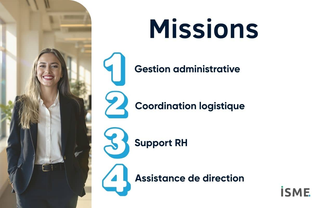 Infographie détaillant les missions et responsabilités clés d'un office manager.