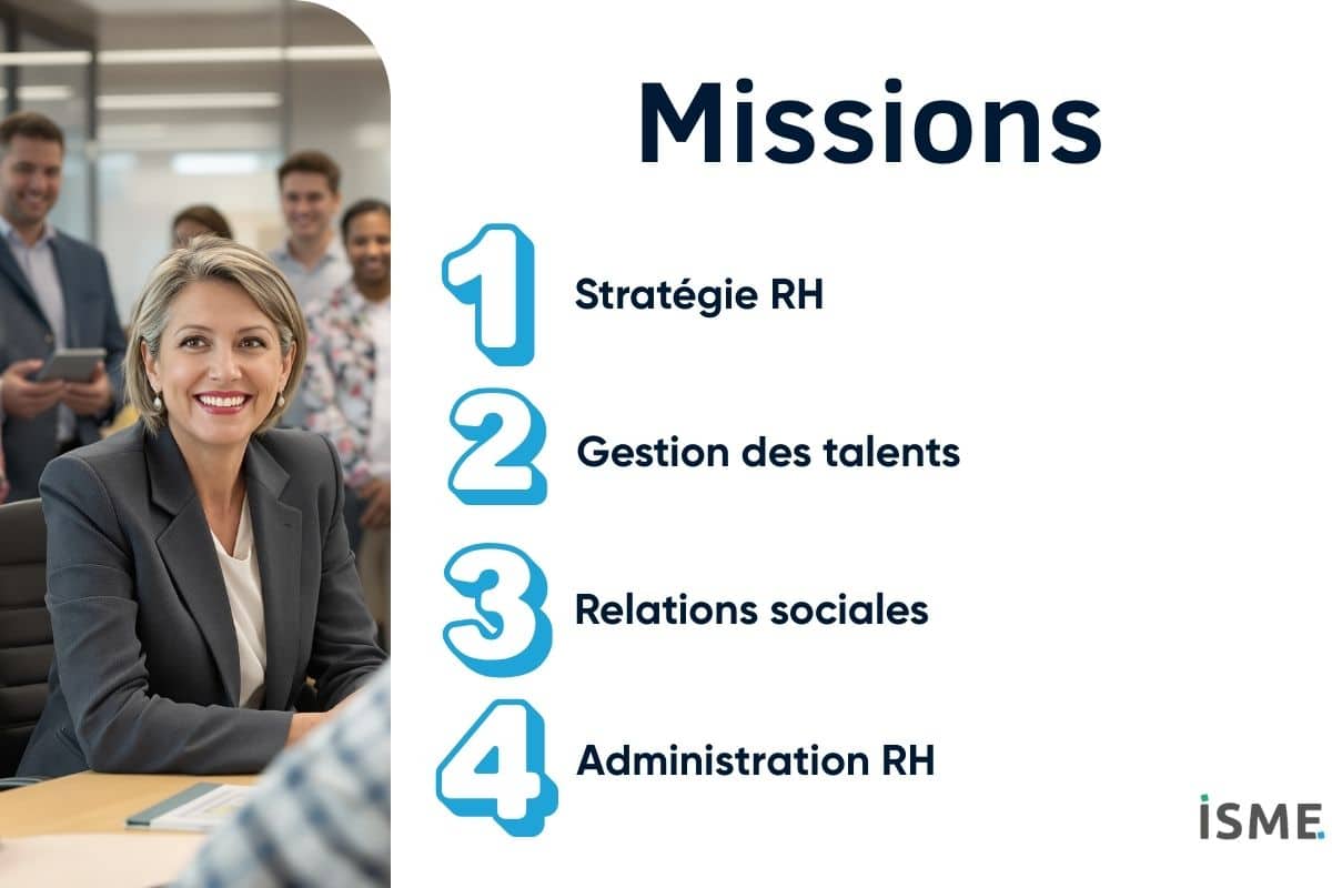 Infographie présentant les missions stratégiques et opérationnelles du DRH